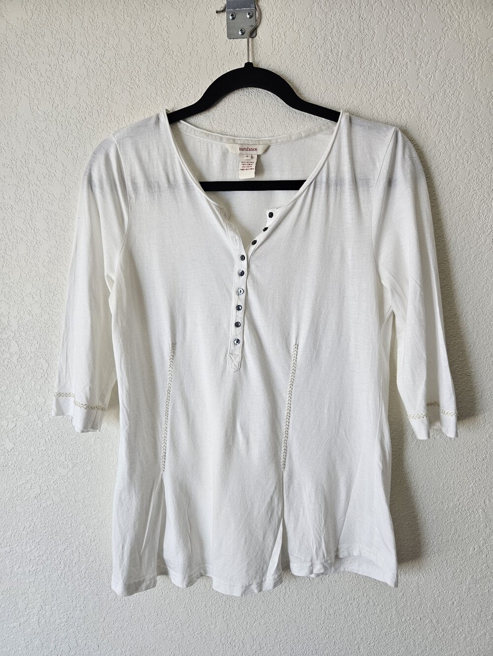 Sundance White Gentle Stitch Henley Top
